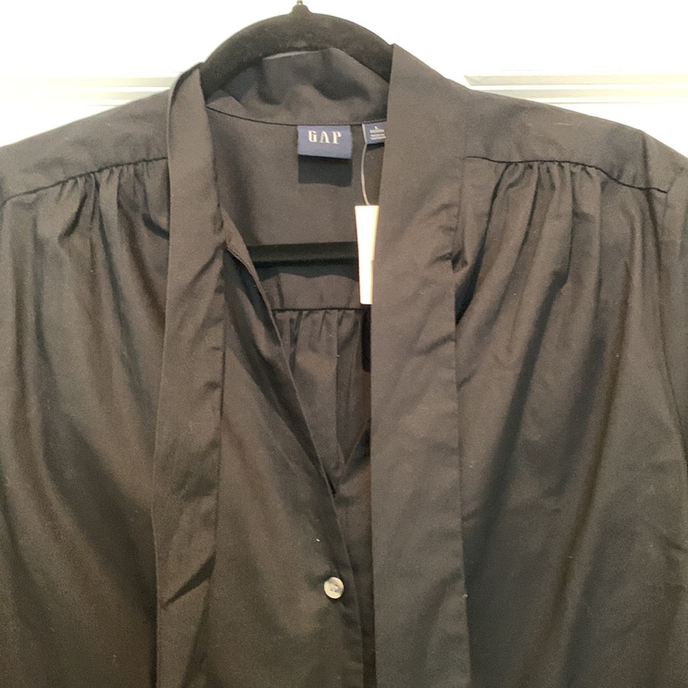 Gap Black Tie Neck Button Down Top - image 2